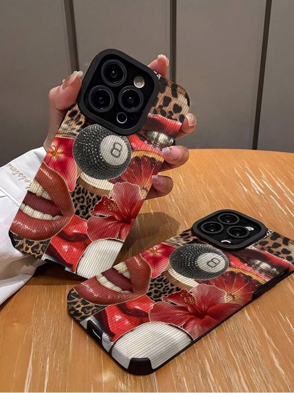 Red Floral & Leopard Graphic 15 pro max iPhone Case